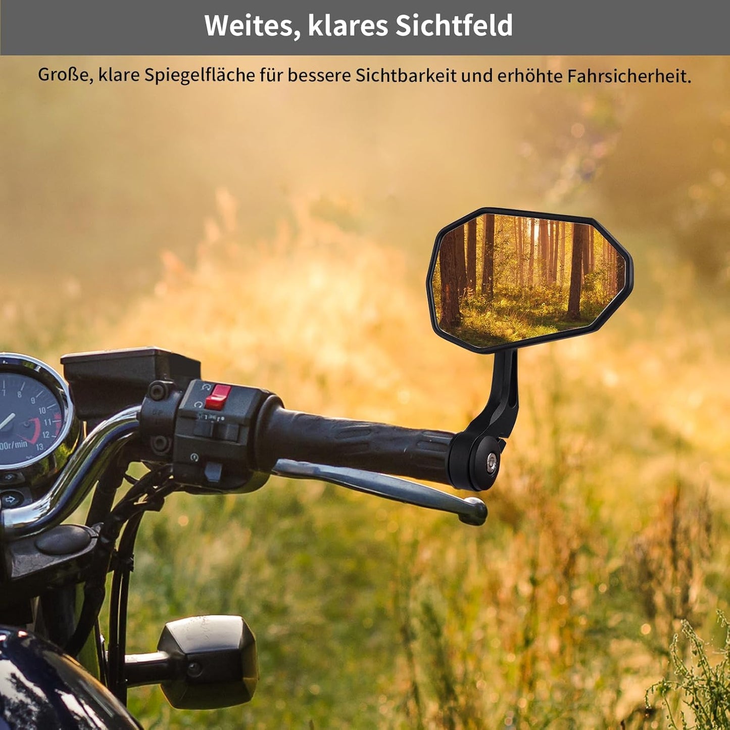 evermotor Motorrad Lenkerendenspiegel, Motorrad Spiegel E-geprüft, 360° Drehbar, für M8-Gewinde & Lenker Ø 13–15 mm und 17–19 mm, Aluminium, Matt Schwarz, Paar