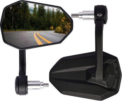 evermotor Motorrad Lenkerendenspiegel, Motorrad Spiegel E-geprüft, 360° Drehbar, für M8-Gewinde & Lenker Ø 13–15 mm und 17–19 mm, Aluminium, Matt Schwarz, Paar