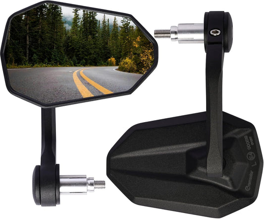 evermotor Motorrad Lenkerendenspiegel, Motorrad Spiegel E-geprüft, 360° Drehbar, für M8-Gewinde & Lenker Ø 13–15 mm und 17–19 mm, Aluminium, Matt Schwarz, Paar