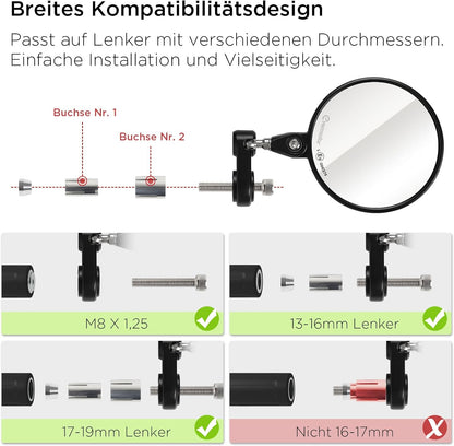 E9 Motorrad Spiegel 360° drehbar Aluminium Lenkerendenspiegel