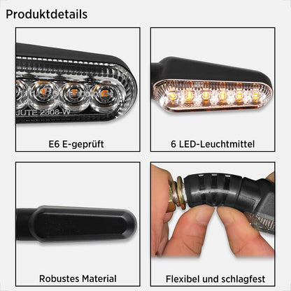 evermotor 6 LEDs Blinker Motorrad, Universal 12V 2.4W, E geprüft, 2 Stück | Wasserdicht IP67, Retro Schwarz, für e Scooter Quad ATV