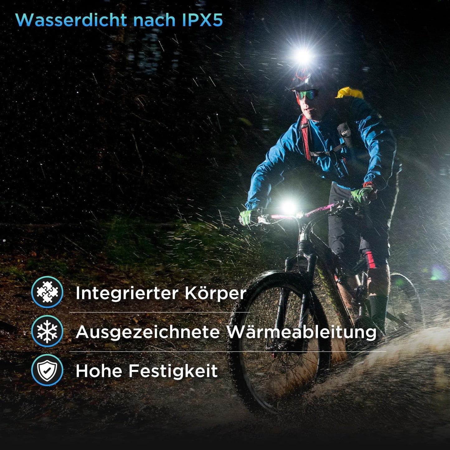 StVZO Fahrradlicht Set USB aufladbar, 200m Reichweite IPX5