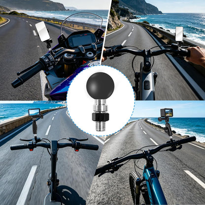 1 Zoll Motorrad Ball Mount Adapter, M10 x 1,25 Gewindepfosten, TPU-rutschfest Rückspiegel Schraube Kugelkopf, für Actionkamera, Camcorder