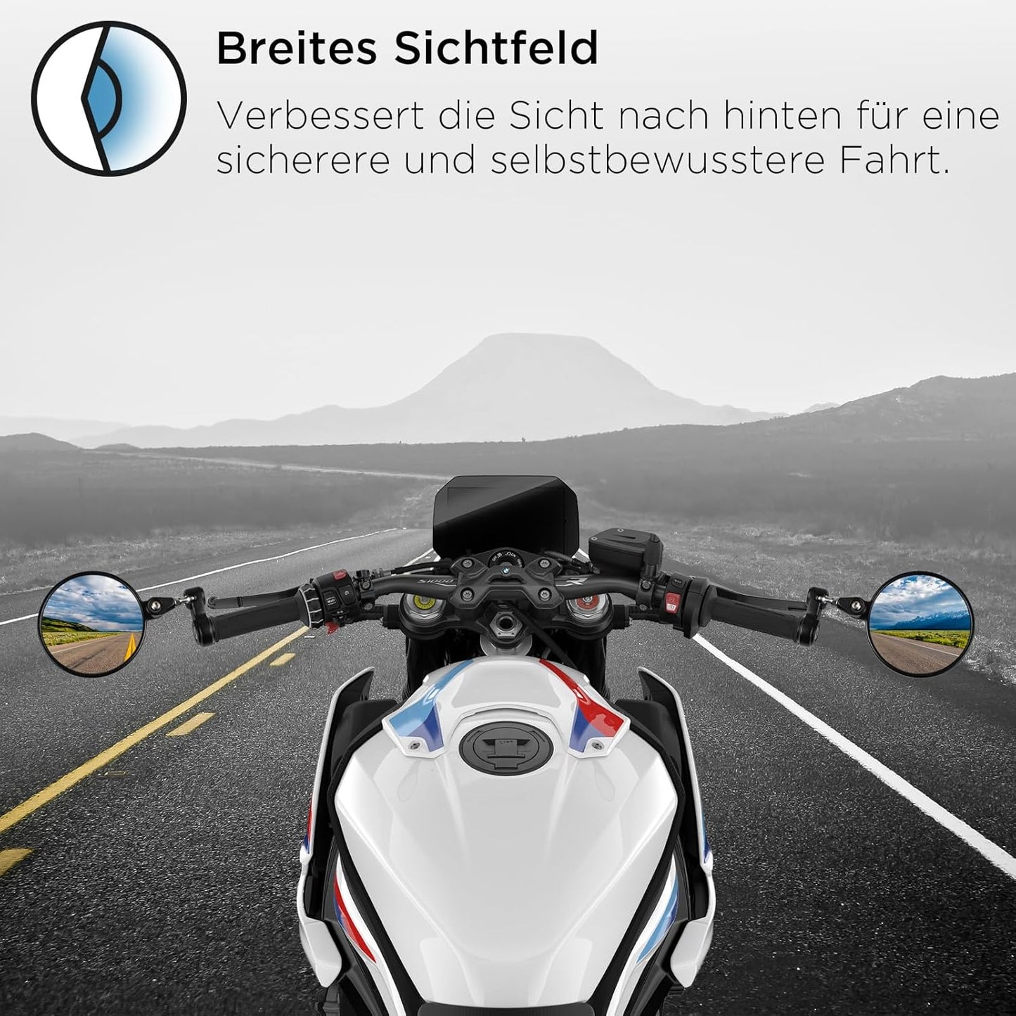 E9 Motorrad Spiegel 360° drehbar Aluminium Lenkerendenspiegel