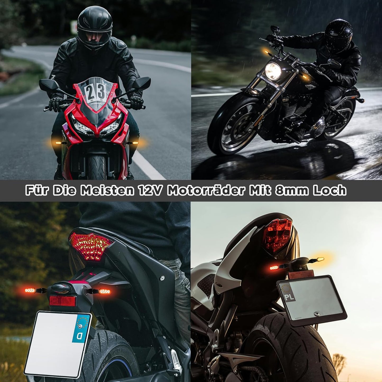 E32 2in1 Mini LED Blinker Motorrad, Alu CNC M8 amber weiß rot