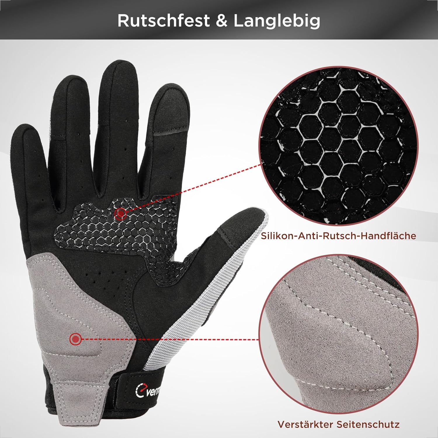 Sommer Motorradhandschuhe Touchscreen, atmungsaktiv Damen Herren Grey