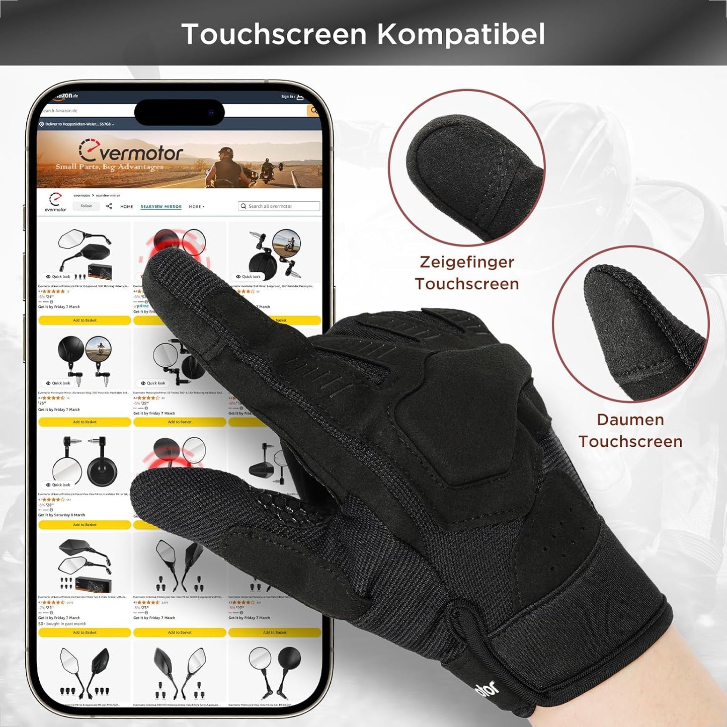 Sommer Motorradhandschuhe Touchscreen, atmungsaktiv Damen Herren