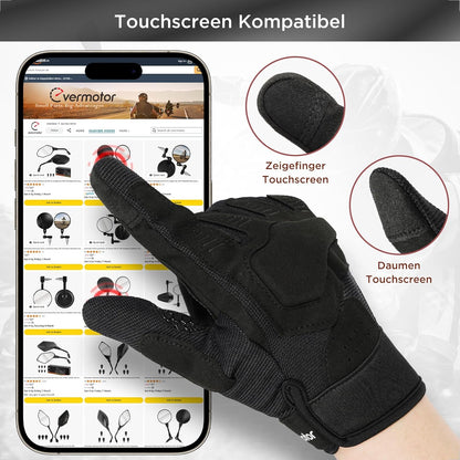 Sommer Motorradhandschuhe Touchscreen, atmungsaktiv Damen Herren
