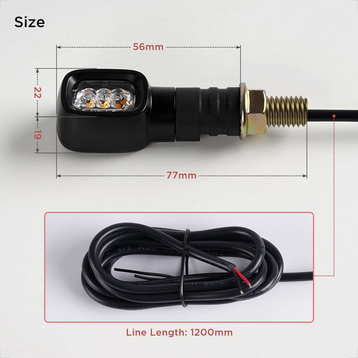 Evermotor Mini LED Blinker Motorrad, E24-geprüft, Rechteckig, IP67, 12V