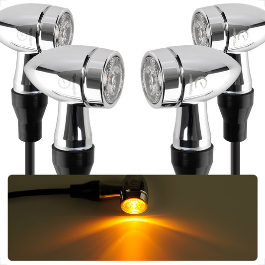 evermotor Chrom Motorrad Blinker LED Bullet, 2/4 Stück, E-geprüft E32, CNC-Aluminium, 12V – Varianten: Amber, Amber&Rot 3in1 (Blinker+Rücklicht+Bremslicht), Amber&Weiß 2in1