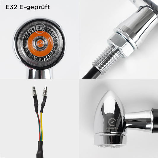 E32 LED Bullet Blinker Chrom, CNC Aluminium 12V 2/4 Stück