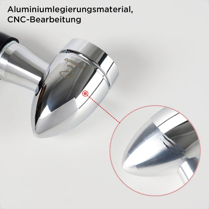 evermotor Chrom Motorrad Blinker LED Bullet, 2/4 Stück, E-geprüft E32, CNC-Aluminium, 12V – Varianten: Amber, Amber&Rot 3in1 (Blinker+Rücklicht+Bremslicht), Amber&Weiß 2in1