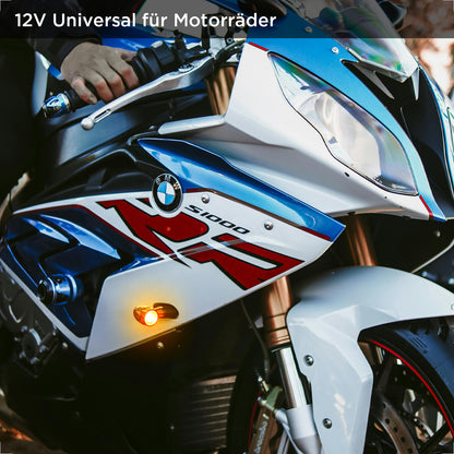 evermotor Chrom Motorrad Blinker LED Bullet, 2/4 Stück, E-geprüft E32, CNC-Aluminium, 12V – Varianten: Amber, Amber&Rot 3in1 (Blinker+Rücklicht+Bremslicht), Amber&Weiß 2in1
