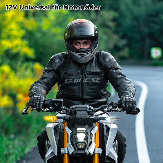 evermotor LED Blinker Motorrad e-geprüft, 12V, 2x bernsteinfarbenes Blinklicht & weißes Positionslicht + 2x bernsteinfarbenes Blinklicht & rotes Rücklicht, M8-Gewindebolzen