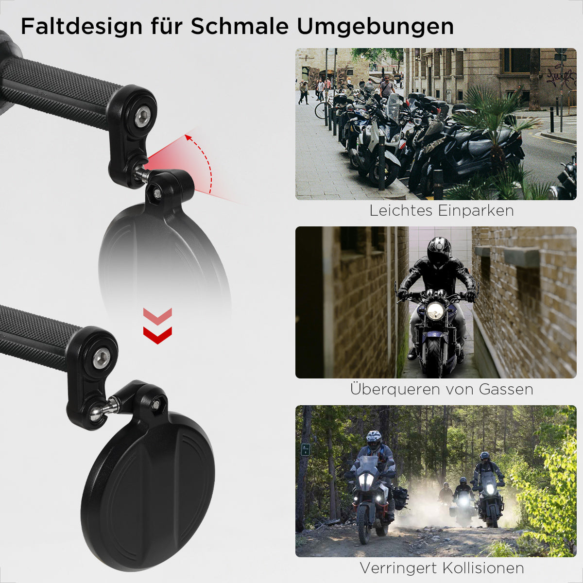 Evermotor Lenkerendenspiegel, E-geprüft, 360°, Alu, 22mm Außen