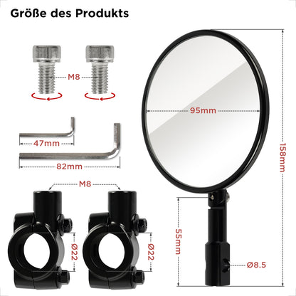 Evermotor Lenkerendenspiegel, E-geprüft, 360°Drehbar Motorrad Spiegel, CNC-gefrästem Aluminium, 7/8" 22mm Runde MotorradSpiegel kompatibal mit Scooter, Roller, ATV, Moped (2 Stück)