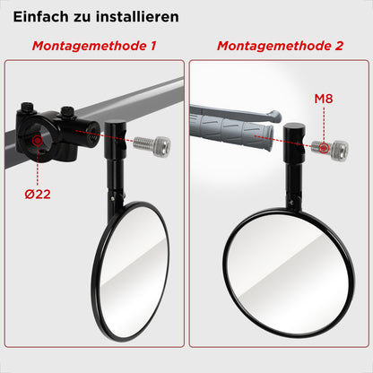 Evermotor Lenkerendenspiegel, E-geprüft, 360°Drehbar Motorrad Spiegel, CNC-gefrästem Aluminium, 7/8" 22mm Runde MotorradSpiegel kompatibal mit Scooter, Roller, ATV, Moped (2 Stück)
