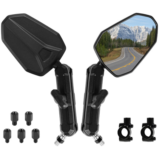 E-geprüft Motorradspiegel 360° Verstellbar mit Doppelgelenk, Stoßfeste Rückspiegel Set M8/M10 (2 Stück)