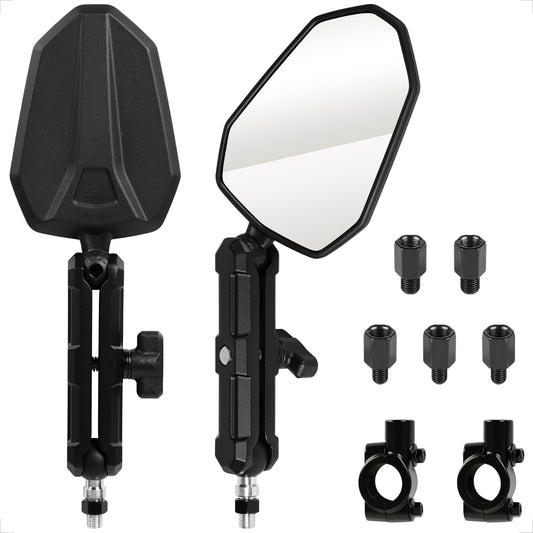 evermotor E-geprüft Motorradspiegel 360° Verstellbar mit Doppelgelenk, Stoßfeste Rückspiegel Set M8/M10