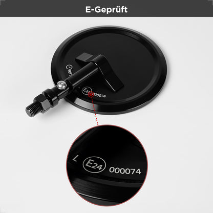 evermotor Motorcycle Mirror, E24 Rear View Mirror, Diameter 95 mm - 360° CNC Aluminium Handlebar End Mirror, Left or Right Mountable, for Diameter 22 mm Handlebars, Pack of 1/Pack of 2
