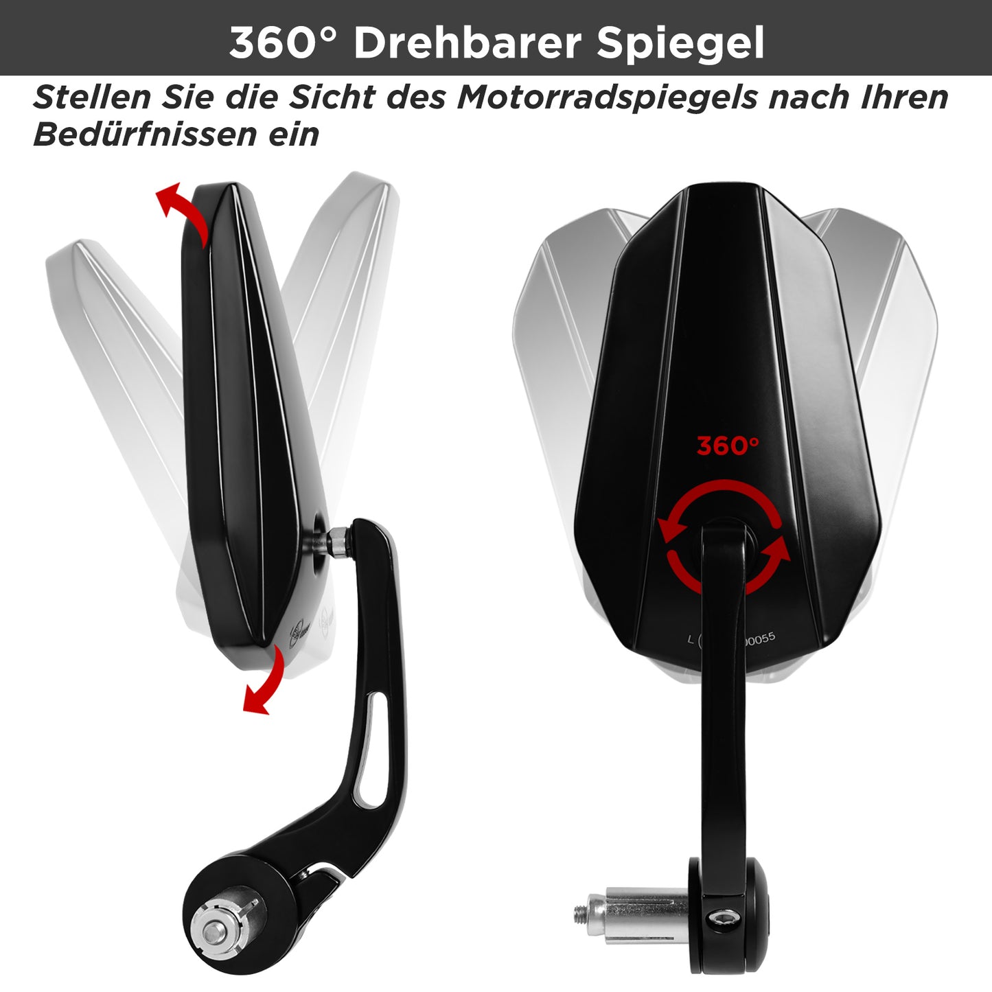 evermotor Motorrad Spiegel, E24 lenkerendenspiegel, Aluminium Motorradspiegel, für Quad Roller ATV Scooter, 2 Stück