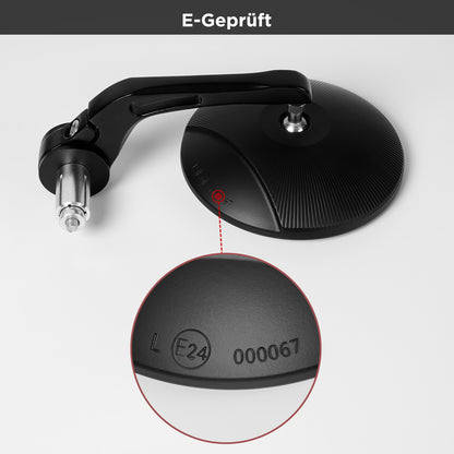 evermotor Lenkerendenspiegel E geprüft, 360° Motorrad Spiegel, 102mm Runde Lenkerendenspiegel, für Quad Roller ATV Moped Scooter, Schwarz, 2 Stück