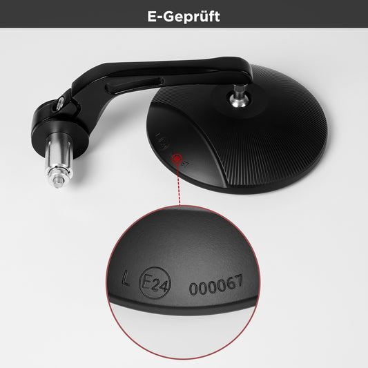 E24 Lenkerendenspiegel 102mm rund, 360° drehbar Motorrad 22mm