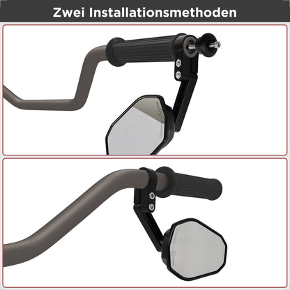 evermotor Motorcycle Rear View Mirror, E-Approved, 360° Rotatable, Handlebar End Mirror for 22 mm and 25.4 mm Handlebars, Universal, Black
