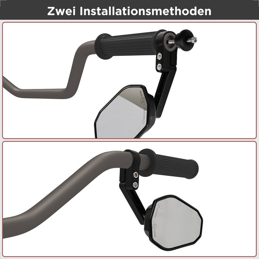 evermotor Motorcycle Rear View Mirror, E-Approved, 360° Rotatable, Handlebar End Mirror for 22 mm and 25.4 mm Handlebars, Universal, Black