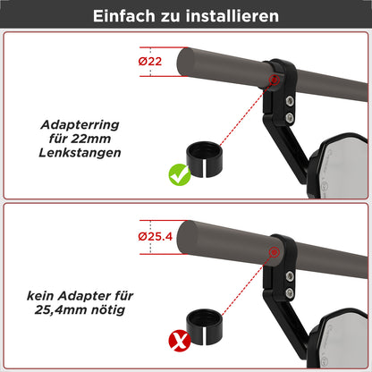evermotor Motorcycle Rear View Mirror, E-Approved, 360° Rotatable, Handlebar End Mirror for 22 mm and 25.4 mm Handlebars, Universal, Black
