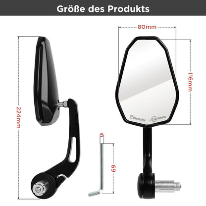 evermotor Universal Motorradspiegel, E24 Motorrad Rückspiegel, Lenkerendenspiegel, für Quad Roller ATV Moped Scooter, 2 Stück