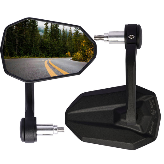Motorrad Lenkerendenspiegel, E-geprüft, 360° Drehbar, für M8-Gewinde & Lenker 13–15mm und 17–19mm