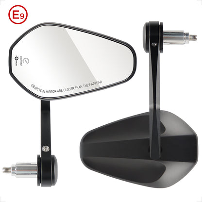 E9 Lenkerendenspiegel Motorrad Set, CNC Aluminium 360° verstellbar