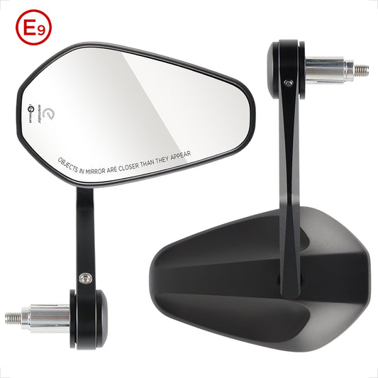 E9 Lenkerendenspiegel Motorrad Set, CNC Aluminium 360° verstellbar
