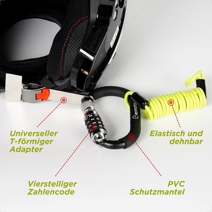 Evermotor Helmschloss Motorrad, Kabelschloss mit Sicherheitscode + Flexibles Stahlkabel + T-Adapter, für Motorradhelm, Fahrradhelm, Kinderwagen und Snowboard