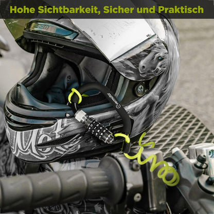 Evermotor Helmschloss Motorrad, Kabelschloss mit Sicherheitscode + Flexibles Stahlkabel + T-Adapter, für Motorradhelm, Fahrradhelm, Kinderwagen und Snowboard