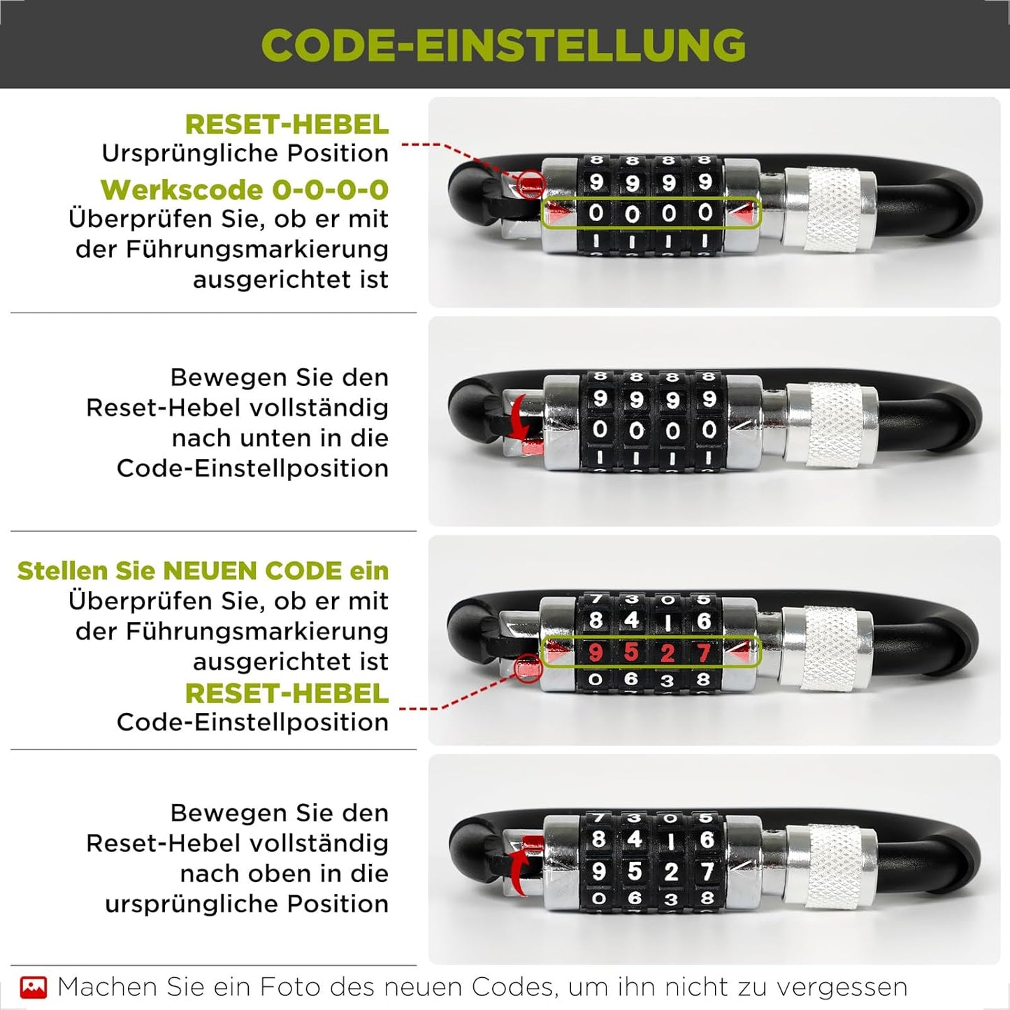 Evermotor Helmschloss Motorrad, Kabelschloss mit Sicherheitscode + Flexibles Stahlkabel + T-Adapter, für Motorradhelm, Fahrradhelm, Kinderwagen und Snowboard