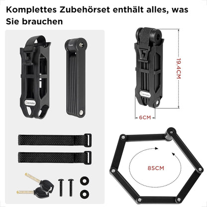 Evermotor Faltschloss Fahrrad mit Halterung, 85 cm lang, Hochsicherheits-Schloss aus gehärtetem Stahl Faltbares Schloss für E-Bike E-Scooter Motorrad