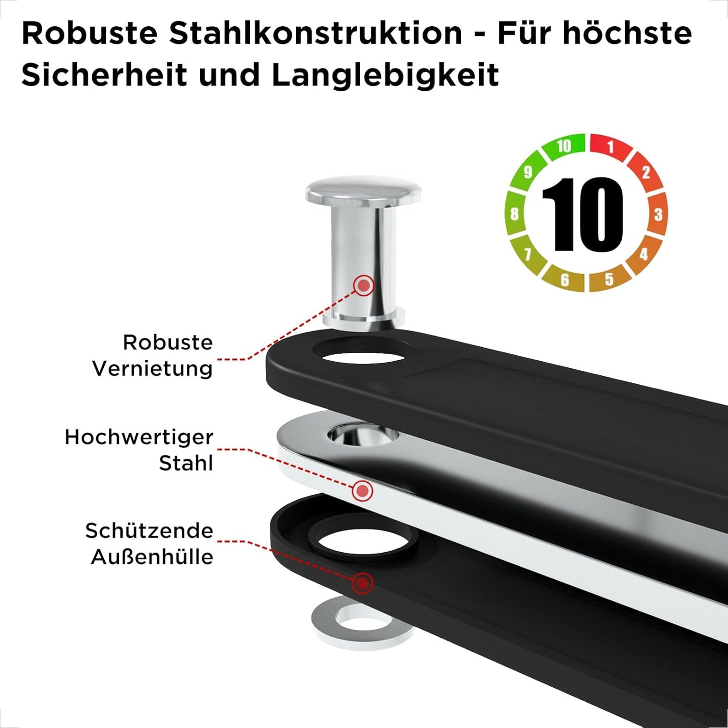 Evermotor Faltschloss Fahrrad mit Halterung, 85 cm lang, Hochsicherheits-Schloss aus gehärtetem Stahl Faltbares Schloss für E-Bike E-Scooter Motorrad
