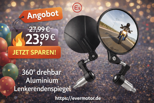 E9 Motorrad Spiegel 360° drehbar Aluminium Lenkerendenspiegel
