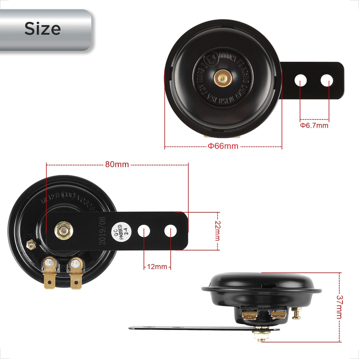 Evermotor E-geprüftes 12V Signalhorn - Schwarz, Universal