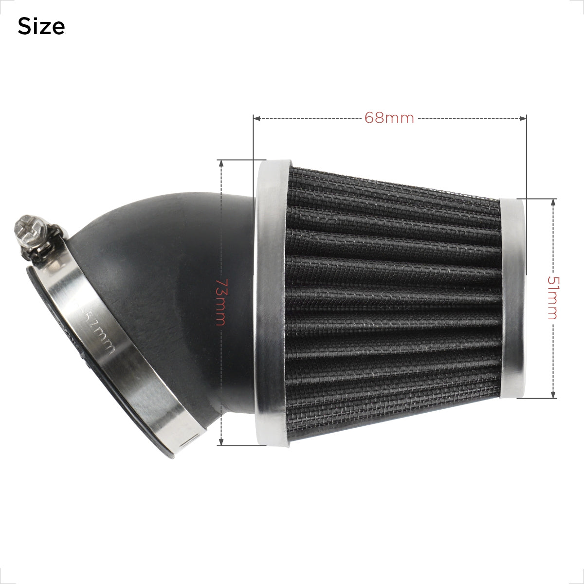 Evermotor Doppelschicht-Stahlfilter, 45° Biegung Schwarz, Motorrad ATV Moped